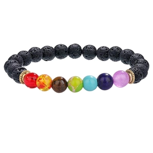 Vulkan Tigerauge Obsidian 7 Chakra Naturstein Energieperlen Armband mit goldenen Trennern