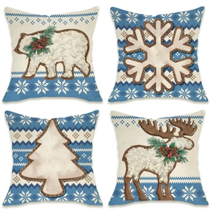 Christmas Pillow Cover Cotton Linen Decorative Cushion Case Nordic Fair Isle Pattern Polar Bear Reindeer Snowflake Home Sofa Decor