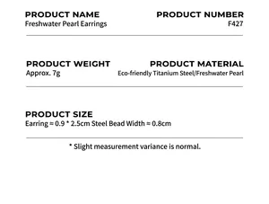 Detailed dimensions for freshwater pearl earrings in titanium steel with product F427