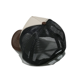 Rear view of mesh trucker hat with breathable net structure and adjustable closure strap