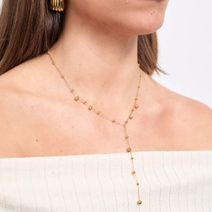 Collier en Y élégant plaqué or 18 carats avec perles polies sur une chaîne minimaliste