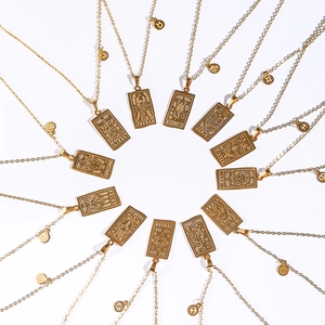 Gold-plated stainless steel zodiac necklace set with rectangular pendants and round charms