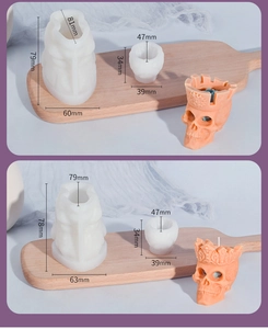 Macro detail of skull candle silicone mold with specific dimensions and orange finish