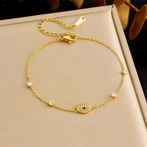 Stainless Steel Evil Eye Bracelet Gold Plated With Zircon Adjustable Link Chain Fashion Jewelry For Women