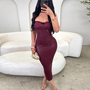Burgundy snakeskin tube dress with slim fit and bow detail for party or vacation