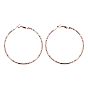 Detailed close-up of rose gold hoop earrings with pin closure on white background