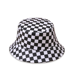 Checkerboard Muster Baumwolle Fischerhut Schwarz Und Weiß Breiter Krempe Sonnenschutz Streetwear Lässig Für Herren Damen