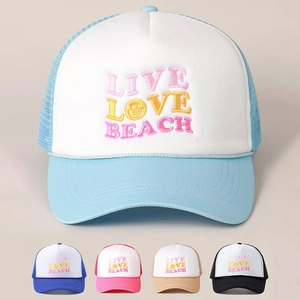 Trucker Hat Mesh Cap Embroidered Live Love Beach Adjustable Breathable Sun Protection Summer Outdoor Unisex