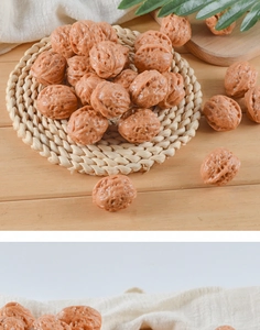 Detailed view of realistic PVC walnut models with textured surface on a natural mat