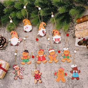 Set of 12 Christmas wooden gingerbread man and gnome ornaments with hanging ropes