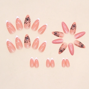 French butterfly star press-on nails in nude pink stiletto shape with art designs