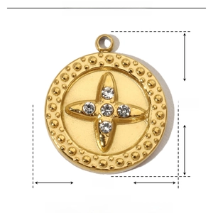 Detailed view of 17x15mm golden stainless steel star pendant with cubic zirconia stones