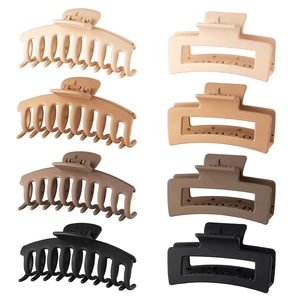 Eight-piece large matte hair claw clips set in various shapes and earthy Morandi colors