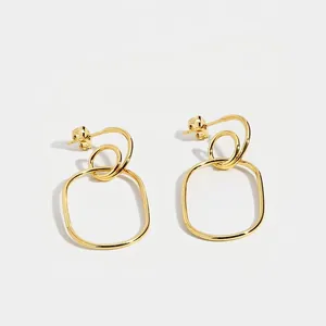 Minimalistische Geometrisch Ineinandergreifende Reifenohrringe Für Damen Gold Vergoldet Kupfer Oval Ohrhänger Mode Schmuck Geschenk