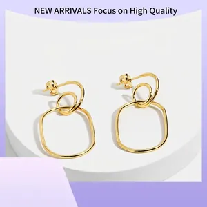 Minimalist Geometric Interlocking Hoop Earrings For Women Gold Plated Copper Oval Drop Earrings Fashion Jewelry Gift