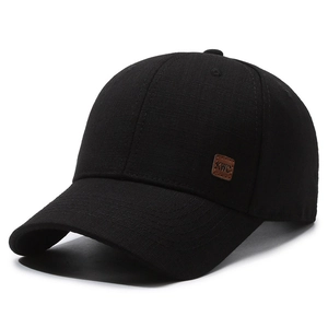 Classic black men's baseball cap with KWC leather patch, high-quality outdoor sun hat