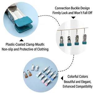Windproof stainless steel laundry clips with non-slip PVC coating for delicate clothes