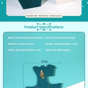 Detail showing portrait silhouette jewelry display rack with 21cm width dimensions