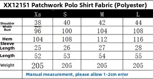Tableau des tailles détaillé pour haut polo affichant les mesures en centimètres