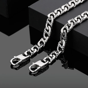 Hip-hop style interlocking S-link chain necklace in silver steel on black gift box
