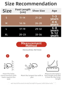 Size chart for children's Christmas thermal socks with measuring guide and age range