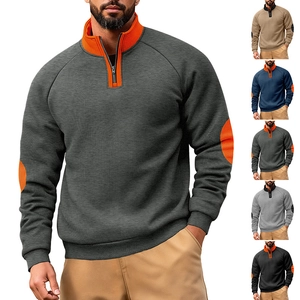 Sweat-Shirt Homme Col Montant Quart De Fermeture Éclair Blocs De Couleur Coudières Manches Raglan Streetwear Décontracté