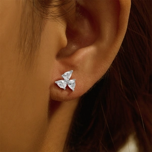 Close-up of S925 sterling silver earring featuring three pear-shaped sparkling crystals