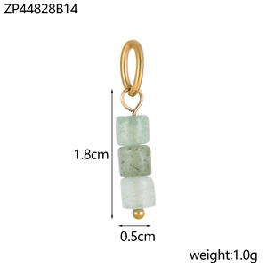 Macro detail of natural light green stone beads with gold hoop showing 1.8cm height dimensions