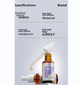 Détail macro du flacon 30ml de liquide oral anti-larmes pour chats et chiens avec pipette
