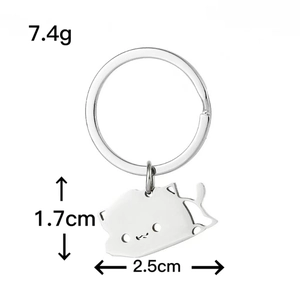 Cute stainless steel cat keychain pendant with 1.7x2.5cm size and 7.4g weight
