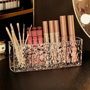 Transparent acrylic makeup brush organizer with water ripple texture for vanity