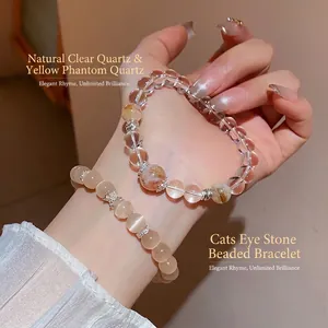 Bracelet en quartz blanc naturel et cristal tour jaune avec pendentif étoile