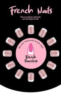 Détail de douze tailles de faux ongles French en rose nude avec bordures blanches