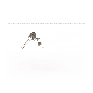 Detail view of flower hairpin showing dimensions and rhinestone alloy craftsmanship