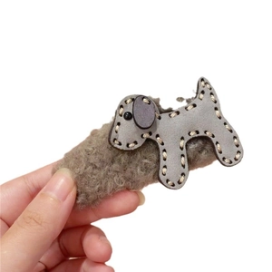 Cute grey puppy plush hair claw clip for girls, handmade winter shark clip for hair styling