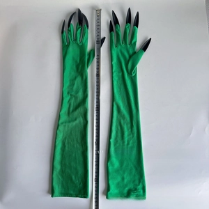 55cm neon green cosplay gloves featuring long black pointed claws for Halloween costumes