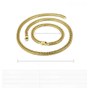 Detailed view of 6.5mm gold stainless steel woven Cuban link necklace and bracelet set
