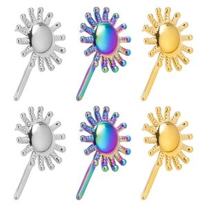Three-color 304 stainless steel sun-shaped ear studs in silver, gold, and iridescent finishes