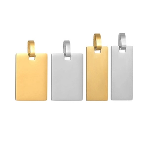 Set of four stainless steel geometric rectangular pendants in gold and silver finishes