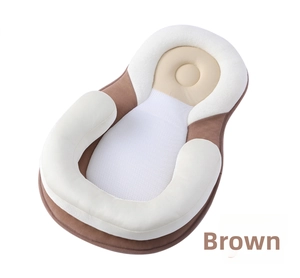 Macro detail of brown infant positioning pillow with breathable honeycomb mesh for head support