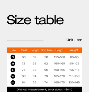 Detailed size guide table for high-impact vertical stripe sports bra from S to 2XL