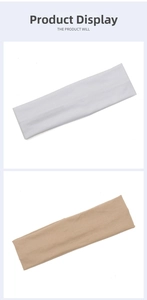 Close-up detail of white and khaki elastic sports headbands in soft cotton fabric