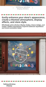 Detailed Santa Claus window sticker with colorful stars and Christmas lettering