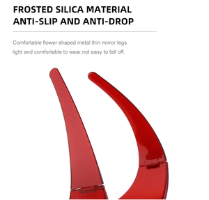 Detail of red frosted silica anti-slip material on metallic sunglass temples