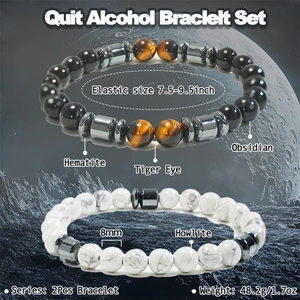 Healing bead bracelet set with obsidian tiger eye hematite and white turquoise stones