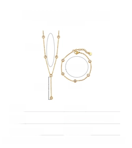 Detailed size parameters for gold stainless steel necklace and bracelet set with dimensions
