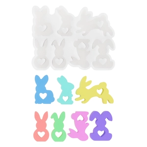 Détail du moule en silicone lapin 3D avec cœur évidé pour résine DIY et bougies