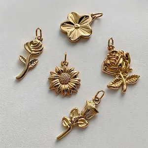 Ciondoli a Forma di Fiore in Acciaio Inossidabile Vintage per Creazione di Gioielli Fai-da-te Oro Rosa Girasole Strass