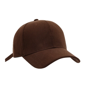 Classic brown corduroy baseball cap with six-panel structure and adjustable back strap