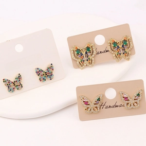 Cubic Zirconia Butterfly Stud Earrings Gold Plated Copper Micro Pave Fashion Jewelry Women